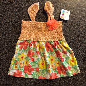 Orange Tropical Top with Pink Flower